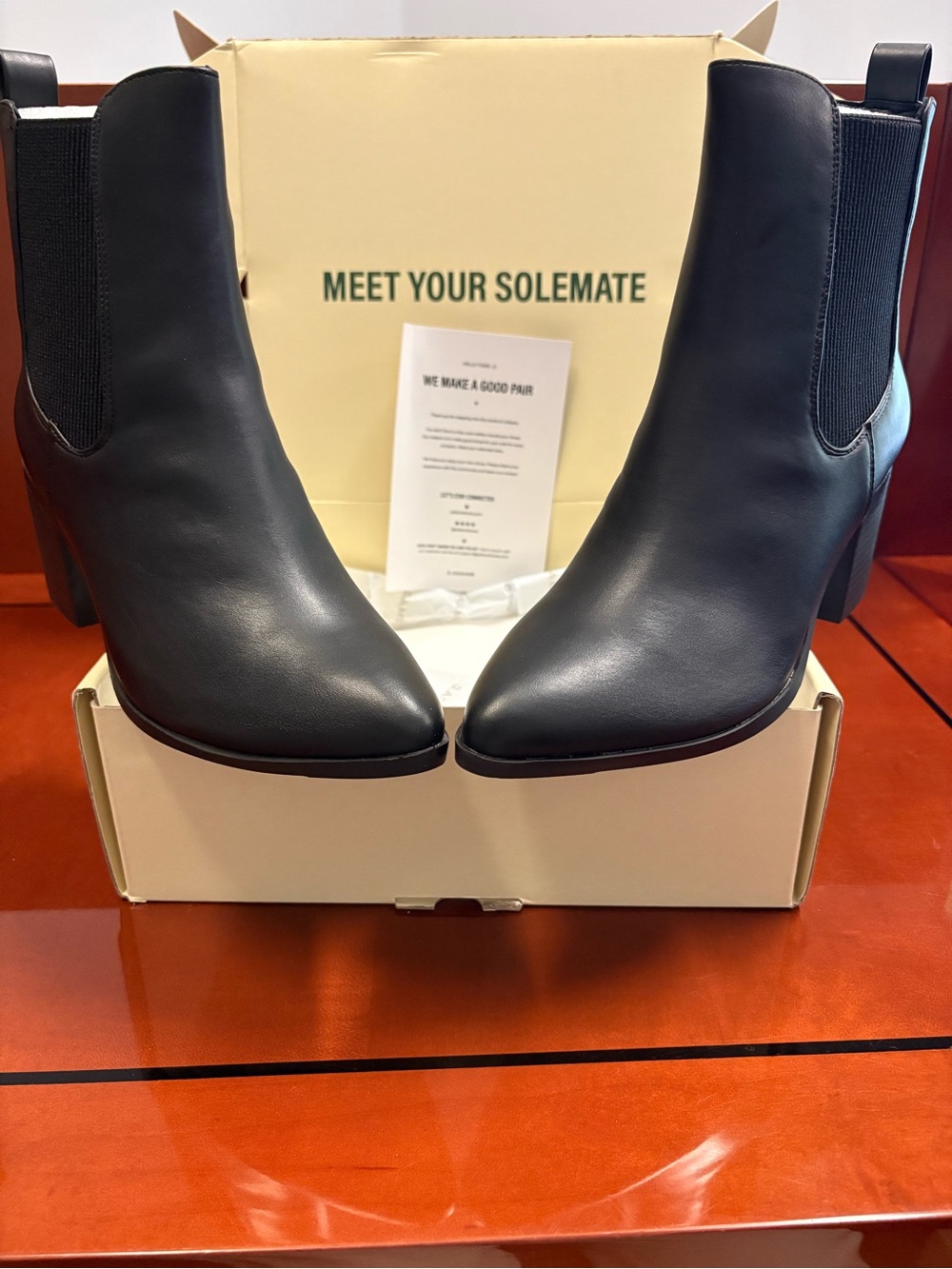 Black Leather Chelsea Ankle Boots with Block Heel